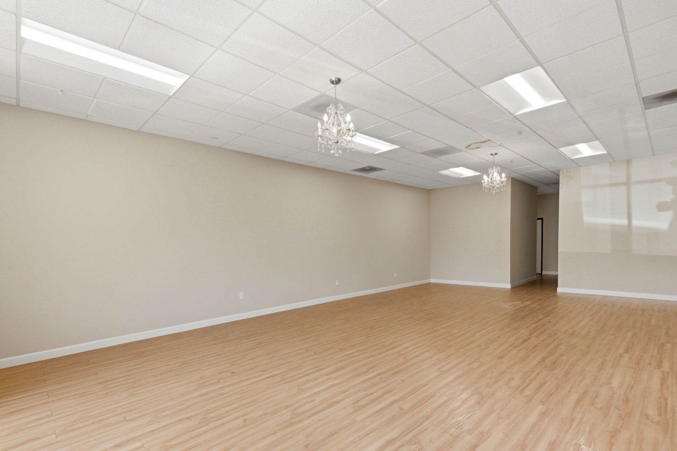 Suite 102 interior with chandeliers